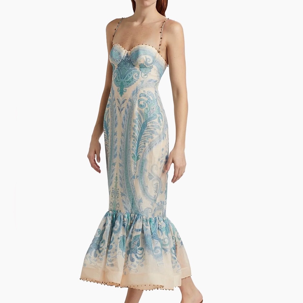 Zimmermann Blue and Cream Midi Dress